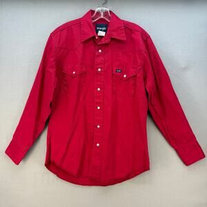 Wrangler Shirt Men's M Maroon Cowboy Cut Long Sleeve Western Snap Brushpopper